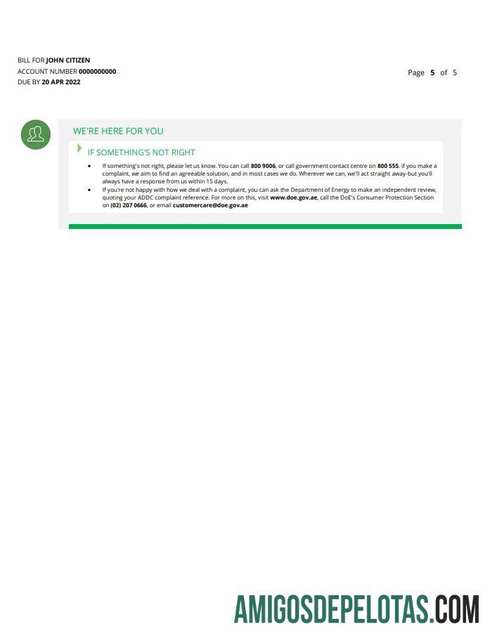 imprimível Modelo de fatura de serviços públicos Ajman Al Ain Distribution Co. dos Emirados Árabes Unidos (5 páginas) 5